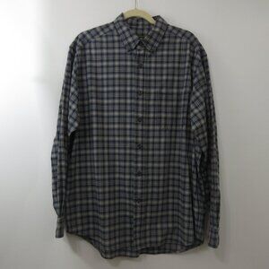 Eddie Bauer Men's Lg Shirt Long Sleeve Button Blue Tan Plaid 100% Cotton Western